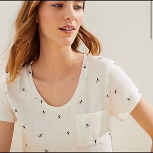 LOFT White Short Sleeve Tee with Black Floral Print